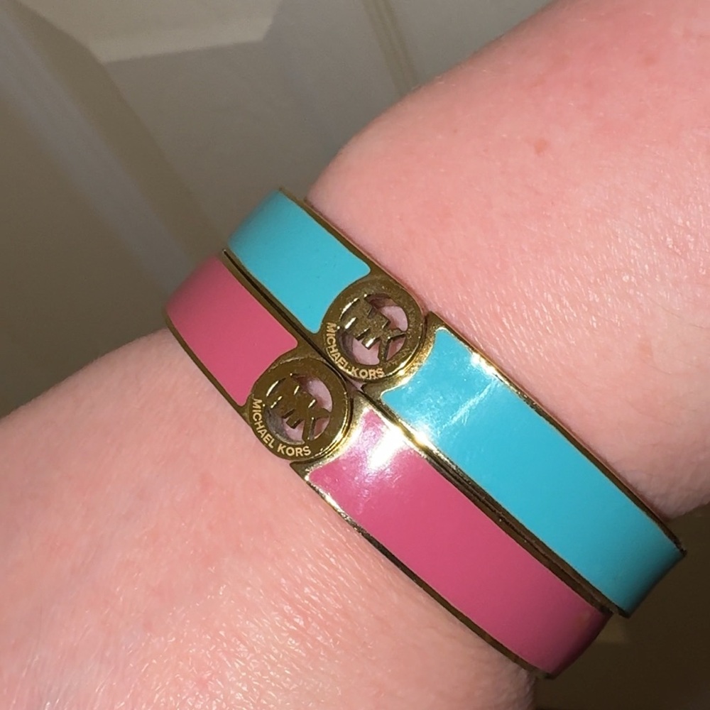 Michael Kors Gold, Pink, and Blue Bracelet Set